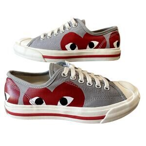 Converse CDG PLAY Jack Purcell Grey Red Heart Big Girl's 4.5 Sneakers